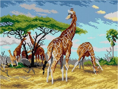 Borduurstramien After Friedrich Wilhelm Kuhnert - Giraffes  - ORCHIDEA 30 x 40 (STRAMIEN ZONDER GARENS))