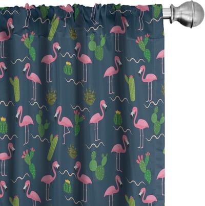 ABAKUHAUS Gordijnen – Cactus Flamingo-patroon – 2x75x245 cm – Microvezel