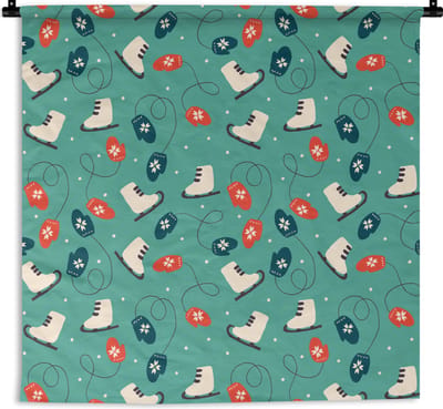 Wandkleed - Wanddoek - Schaatsen - Winter - Patronen - 180x180 cm - Wandtapijt