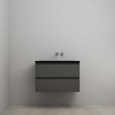 On-Line Onderkast - 80 cm - Voorgemonteerd - Ladestructuur - Acryl Wastafel - zonder Kraangat - Mat Antraciet