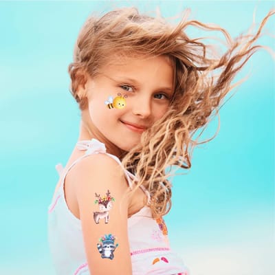 10 PIÈCES Autocollant de Tatouage Faux Tatouage Mignon Animal Aquarelle Dessin Animé Paillettes Imperméable Sûr Tatouage Temporaire pour Âge 3 et Plus brown