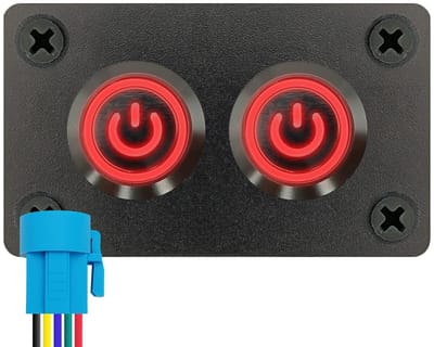 ProRide Metalen drukschakelaars in Tweevoudig inbouwpaneel 220V ON-OFF - 19mm - IP67 - LED indicatie Rood