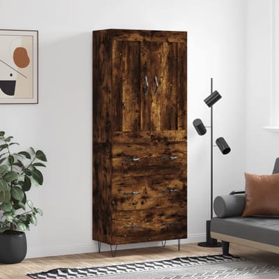 vidaXL - Hoge - kast - 69,5x34x180 - cm - bewerkt - hout - gerookt - eikenkleurig