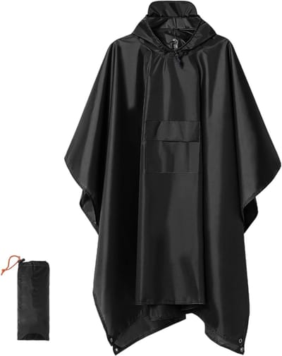 Peysaitr - Multifunctionele Regenponcho 3-in-1 - Met Waterdichte Zak - Poncho met Opbergtas - Outdoor Regenjas, Picknickkleed & Tarp - Polyester PU Gecoat - One size - Zwart - 1 stuk