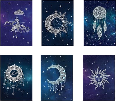 Set Notitiekaarten - Wenskaarten Post - Gevoelens Uiten - 6 Unieke Designs - 12 Stuks - Ruimte Thema