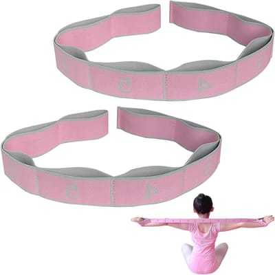 Set van 2 Rekbare Yoga Stretchbanden met Meerdere Lussen voor Pilates en Gymnastiek - Ideaal voor Jonge Sporters (Roze)