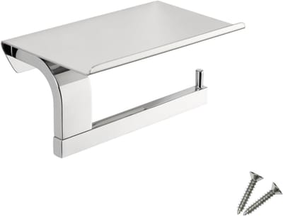 Famanu – Toiletrolhouder met plank voor wandmontage, geschikt voor toiletpapier en accessoires, gepolijst roestvrij staal, chroom afwerking