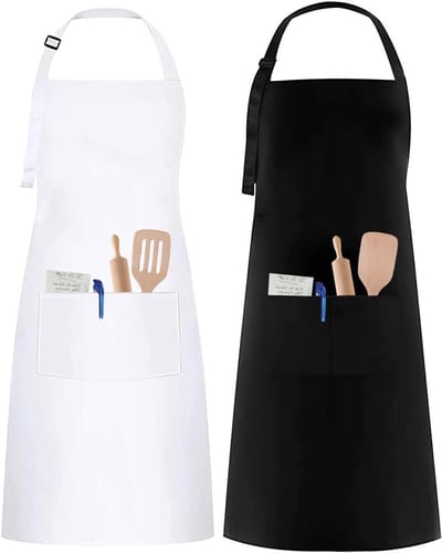 Dailygoods - Keukenschort voor heren, kookschort, 2 stuks schorten voor heren en dames, zwart en wit, verstelbaar keukenschort met zakken, Zwart, 72cm