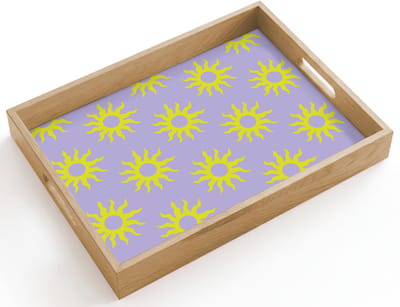 Dienblad hout 40x30 cm - Schootdienblad - Zonnen patroon - Geel - Paars - Zomer - Borrelplank rechthoek - Plateau dienbladen