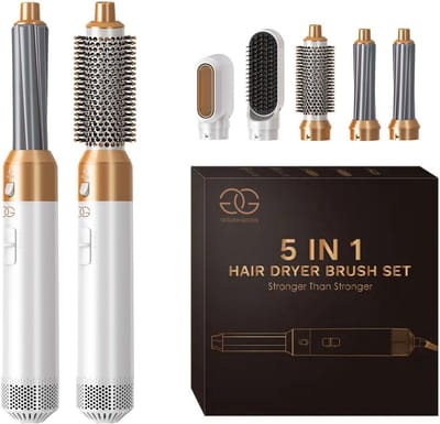Golden Goods® Airstyler - Multistyler - Föhnborstel Wit- Krultang 5 in 1 - Krulborstel tot 110ºC - Hairwrap Föhn met 5 opzetstukken - 1000W Haardroger Styler - Incl. Hittebestendige Handschoen