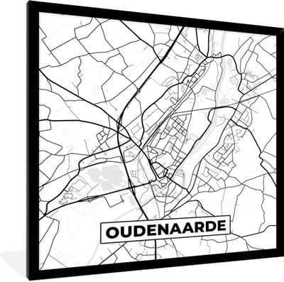 Fotolijst incl. Poster Zwart Wit- Plattegrond – Oudenaarde – Zwart Wit – Stadskaart - Kaart - België - 40x40 cm - Posterlijst