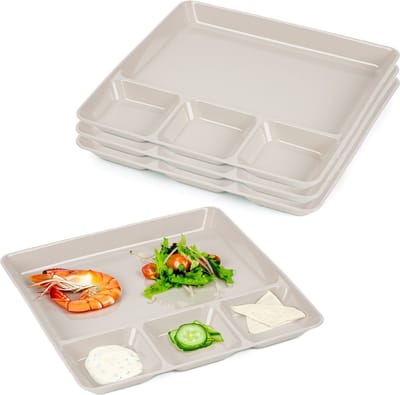 Plasticforte Vakjesborden - 4x stuks - beige - gourmetbord - 4-vaks - kunststof - 26 x 24 cm - fonduebord