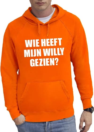 Oranje Wie heeft mijn Willy gezien hoodie / hooded sweater heren - Oranje Koningsdag/ supporter kleding S