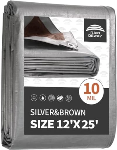 Heavy Duty Waterdichte Dekzeilen 12x25 Voet, Multifunctionele Poly Tarp Cover met Metalen Doorvoertules