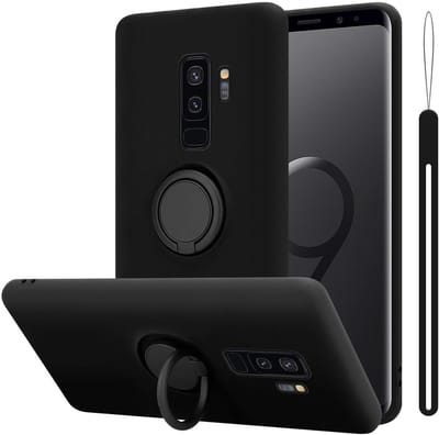 Cadorabo Hoesje geschikt voor Samsung Galaxy S9 PLUS in LIQUID ZWART - Beschermhoes van flexibel TPU silicone Case Cover met ring