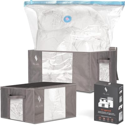 Opbergzakken Set - Opbergboxen Kleding - Ruimte Besparen - Inclusief Vacuümzakken - 40 en 72 Liter - Donkergrijs