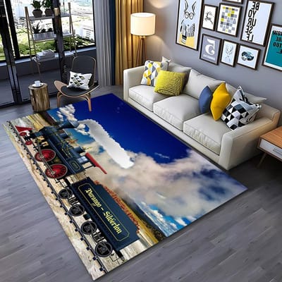 Klassieke Trein Locomotief 3D HD Print Tapijt voor Woonkamer Kinder Slaapkamer Sofa Kleed Deurmat Vloermat Antislip Decor Alfombra 70x100cm (28x39in)