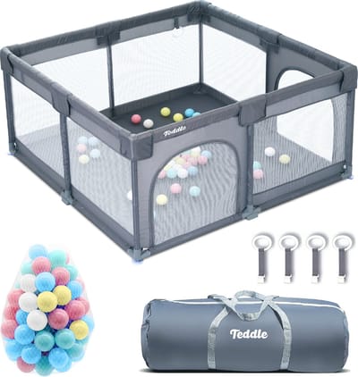Teddle Grondbox - Baby Speelbox met 50x Speelballen - Kinderbox - Playpen - 120x120cm - Grijs