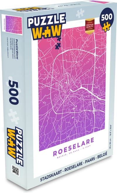 Puzzel Stadskaart - Roeselare - Paars - België - Legpuzzel - Puzzel 500 stukjes - Plattegrond