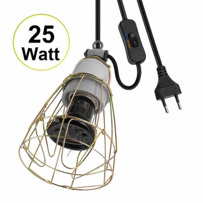 UniEgg® Keramische Lampenhouder met 100cm snoer en aan/uit schakelaar inclusief Beschermkap en 25 watt keramische warmtelamp | Geschikt voor Keramische en infrarood Warmtelampen (E27) Kuikens, Reptielen, en Amfibieën -