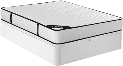 Vente-unique Set 160 x 200 cm bedbodem met opbergruimte, kleur wit + pocketveringmatras 7 zones en traagschuim dikte 22cm - LUREAN van YSMÉE