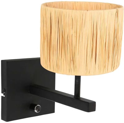Zwarte wandlamp Stang 3710ZW met schakelaar, gemaakt van metaal en seagrass, diameter 20 cm, Steinhauer, trendy binnenverlichting