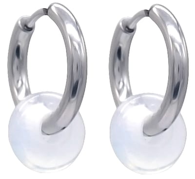Oorringen met Steen - RVS - 16 mm - Zilverkleurig - Witte Opaal