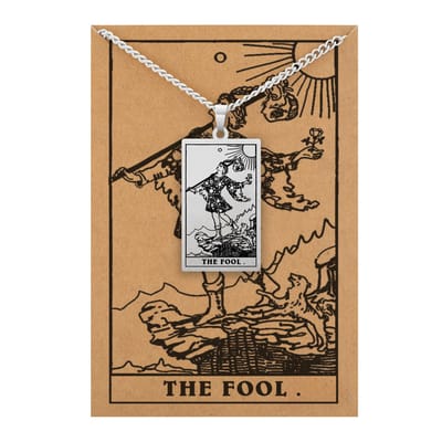 Tarot Ketting 0: De Dwaas / The Fool - Inclusief Rider-Waite Kaart - Zilverkleurig Stainless Steel - 60cm - Pax Amare