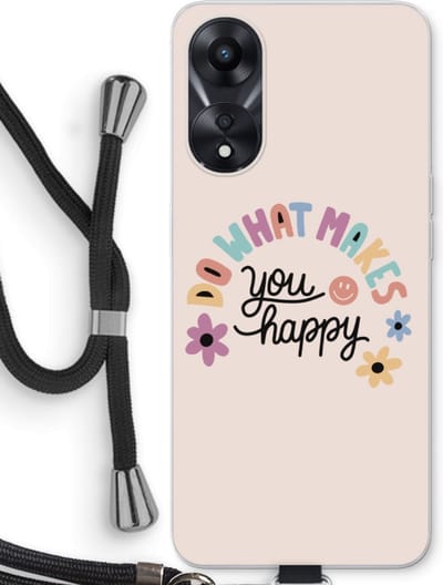 Case Company® - Hoesje met koord geschikt voor Oppo A78 5G hoesje met Koord - Happy days - Telefoonhoesje met Zwart Koord - Bescherming aan alle Kanten en Over de Schermrand