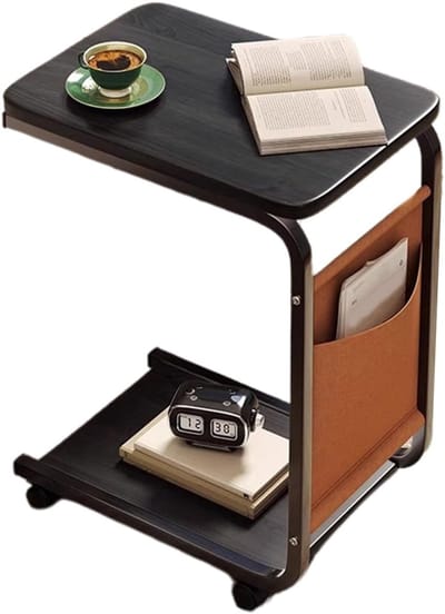 C-vormige bijzettafel - Movable bijzettafel - Woonkamer meubel - Met wielen - 40x28x63cm - Walnoot