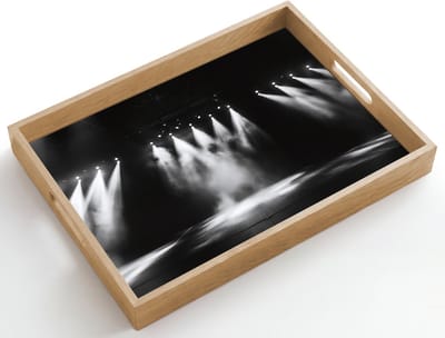 Dienblad hout 50x35 cm - Schootdienblad - Theaterzaal - Mist - Spotlights - Zwart - Borrelplank rechthoek - Plateau dienbladen