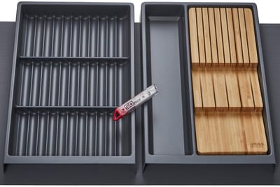 Orga-Box Vario SET 4 antraciet voor lade van 90 mm: multifunctionele inleg, kruidenrek, messenhouder, antislipmat Orga-Weave