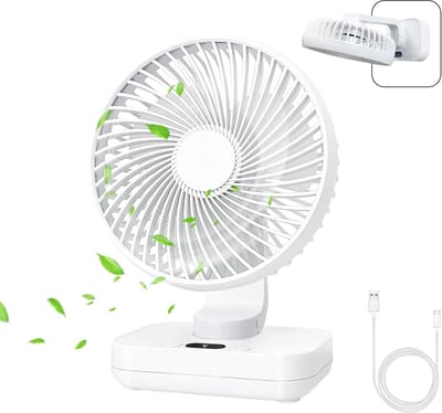Mini Bureauventilator - Stil Persoonlijk Ventilator - Oplaadbaar 3600mAh Batterij - 4 Windsnelheden - 120° Oscillerend - Voor Thuis, Kantoor, Buiten En Reizen - Wit