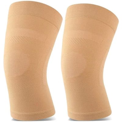 2 Stuks Lichtgewicht Ontwerp Knie Compressie Sleeves Kniebrace Ondersteuning Kenmerken Perfect Voor Gewrichtspijn Verlichting Artritis Acl Mcl Sportschool Sportblessure S beige