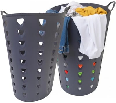 Excellent Houseware Flexibele wasmand - 2x - antraciet - 60 liter - kunststof - 47 x 50 cm