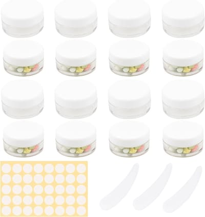Kleine plastic potjes met deksel voor crèmes, 15g, set van 16 - Lege cosmetische containers voor skincare en make-up
