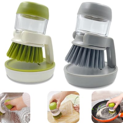 2 stuks borstel - afwasborstel - schrobborstel - met standaard - drukknop voor vloeistofdispenser - keukenaccessoires - geschikt voor keuken, gootsteen, kookgerei (meerkleurig, 13*9*9 cm)