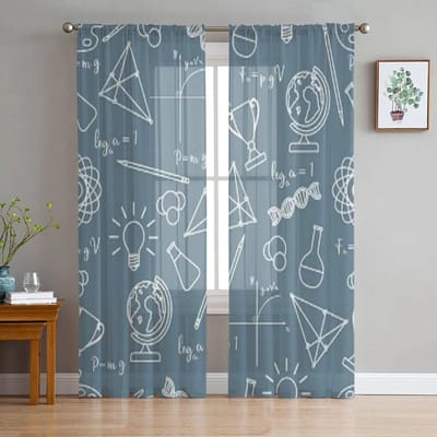 Wetenschappelijke Educatie Elementen Globe Transparante Gordijnen voor Woonkamer Transparant Tule Raamgordijn Slaapkamer Keuken Sluier Draperieën 135W x 114H(cm) gray