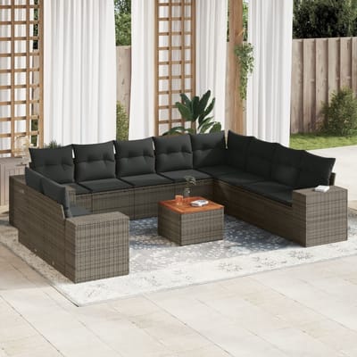 vidaXL - 11-delige - Loungeset - met - kussens - poly - rattan - grijs