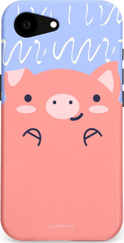 Casetastic hoesje geschikt voor Apple iPhone 16e / Apple iPhone 17e - MagSafe - Dubbellaagse bescherming - Knuffel van varken - Fashion Case - Koraal Lichtblauw