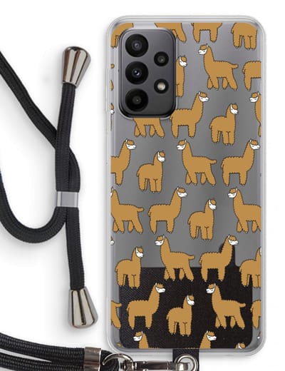 Case Company® - Hoesje met koord geschikt voor Samsung Galaxy A23 hoesje met Koord - Alpacas - Telefoonhoesje met Zwart Koord - Bescherming aan alle Kanten en Over de Schermrand
