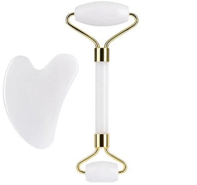 Jade roller met Gua Sha Steen - Jade gezicht Roller - Gua Sha Schraper - Betere Bloedcirculatie - Gezichtsmassage - Massagetools - Vochtafdrijvend - Ontspanning - Wit - CHPN
