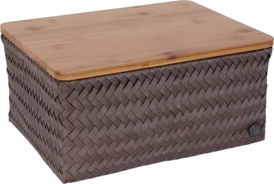 Opbergmand met bamboe deksel - Mand - Speelgoedmand - Woonkamer - Kinderkamer - Luiertafel - Babykamer - Handed By -Top Fit large - bruin - taupe
