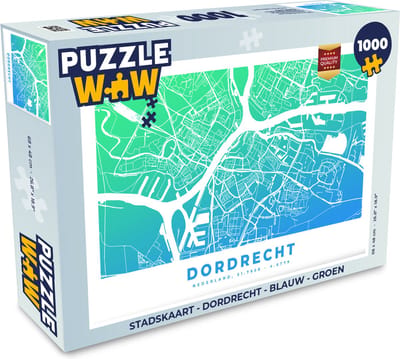 Puzzel Stadskaart - Dordrecht - Blauw - Groen - Legpuzzel - Puzzel 1000 stukjes volwassenen - Plattegrond