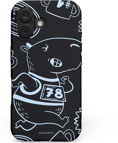 Casetastic hoesje geschikt voor Apple iPhone 16 - MagSafe - Dubbellaagse bescherming - Capibara kampioen - Fashion Case - Zwart Grijs