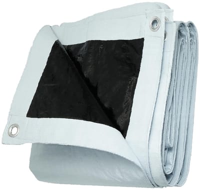 Dailygoods - 3 x 6 m, robuust waterdicht zeil, wit/zwart zeil voor universele bekleding, 140 g/m², multifunctioneel pergolatroon met oogjes voor tuinmeubelen, camping, gebouw, dak, grond