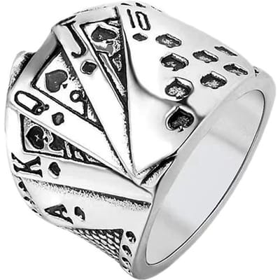 Vintage RVS Lucky Poker Ringen Voor Mannen Vrouwen Hip Hop Biker Speelkaart Vingerring Mode Feest Sieraden Accessoires 12 white
