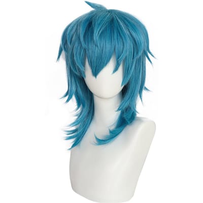 Synthetische Middellange Rechte Blauwe Sally Face Cosplay pruik voor Halloween Carnaval Comic Tentoonstelling 16inches blauw