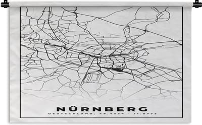 Wandkleed - Wanddoek - Plattegrond - Nürnberg - Kaart - Stadskaart - 180x120 cm - Wandtapijt