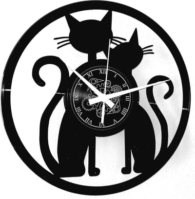 Wandklok met Kattenmotief - Handgemaakt Vinyl Decoratie voor Huisdierenliefhebbers